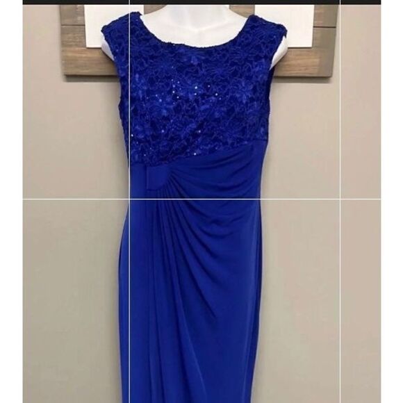 Connected Apparel Pullover Royal Blue Gown with Sequins and Laced Upper-Size 6 - Picture 1 of 8